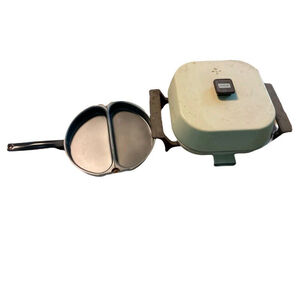 SUNBEAM Vintage Harvest Gold Electric Skillet And Omelette Frying Pan & Manual